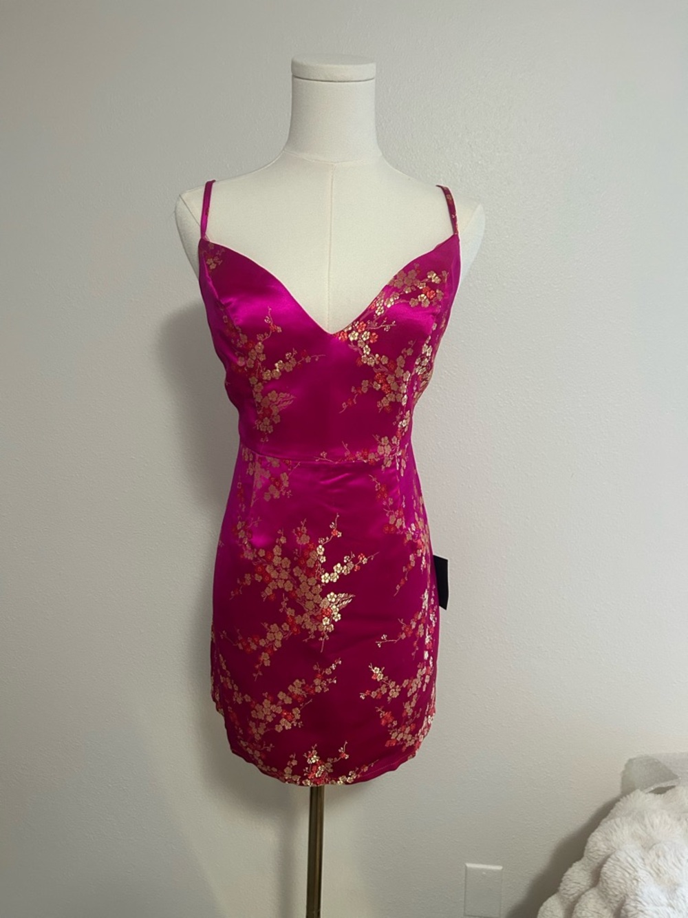 Lulu's Fuchsia Satin Mini Dress with Gold Floral Foil
